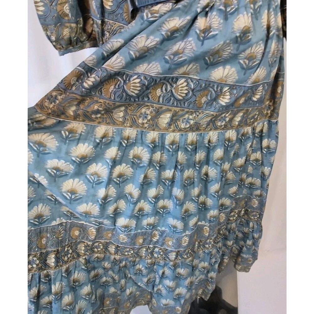 Victoria Dunn Bermuda Blossom Blue Green Floral Cotton Midi Dress Large - Picture 11 of 12